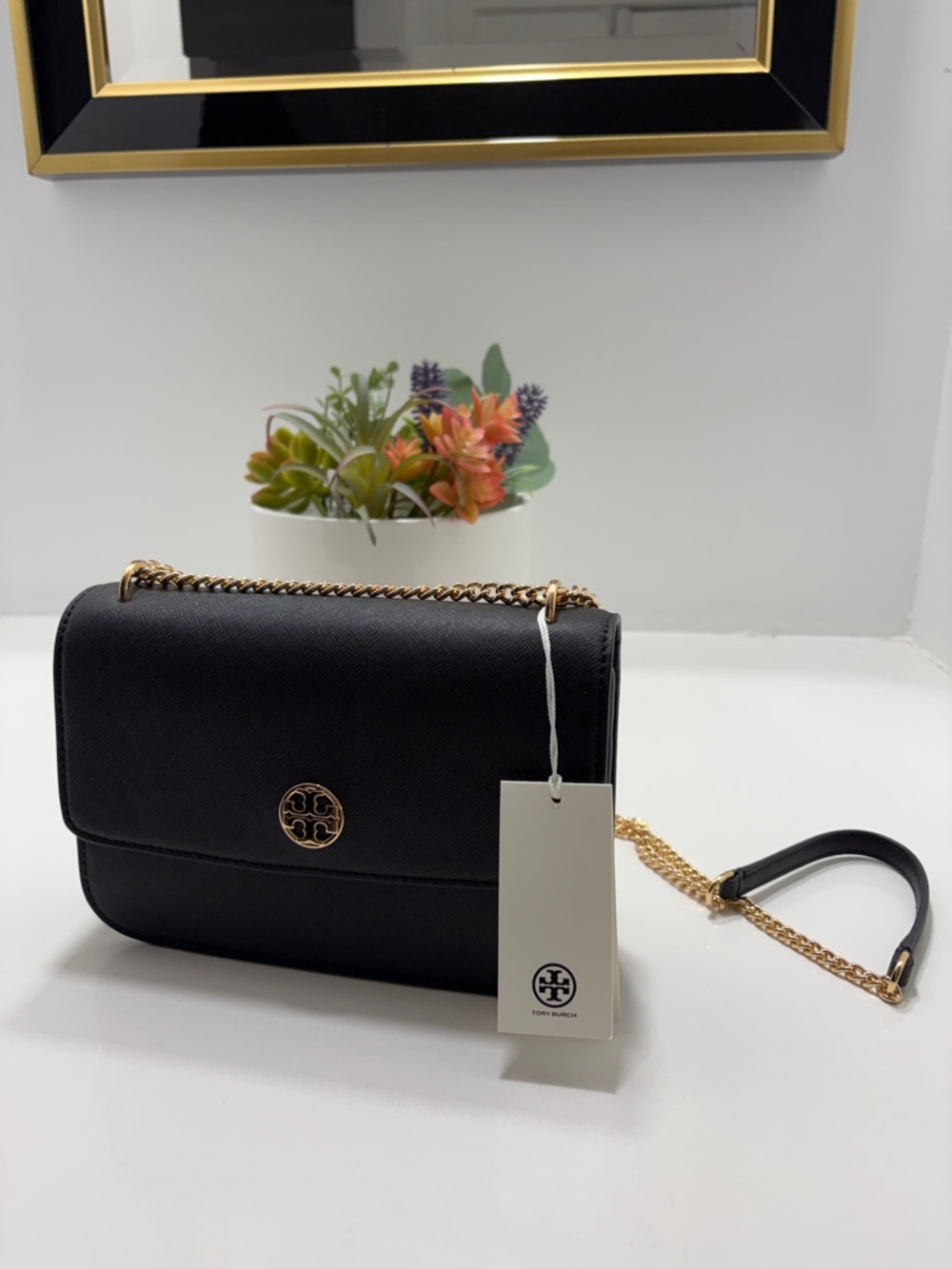NWT Tory Burch Black Leather Small Shoulder Bag Crossbody with Gold Hardware